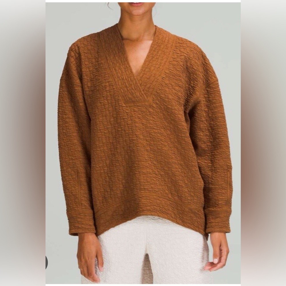 #408 Lululemon Rippled Knit V-Neck Pullover Copper Brown size 2